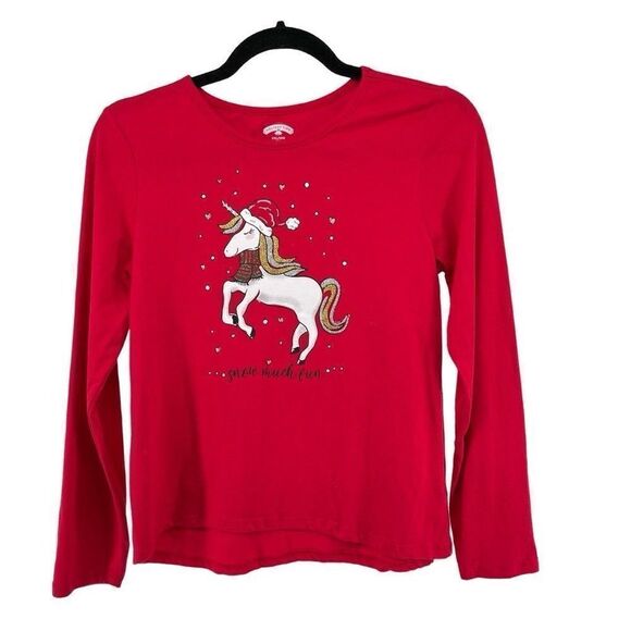 Holiday Time Girls Red Christmas Unicorn Snow Much Fun Long-Sleeved Tee XXL (18) - Picture 12 of 12